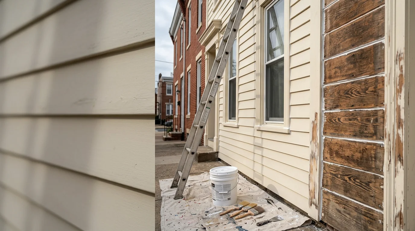 Freshly painted exterior of a residential home in Philadelphia showing clean siding, painted trim, and smooth surface finish. JPG Construction exterior painting work serving the Philadelphia and Tri-State Area.